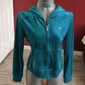 Juicy By Juicy Couture Midweight Womens Juniors Velour Hoodie Jacket Teal NWT